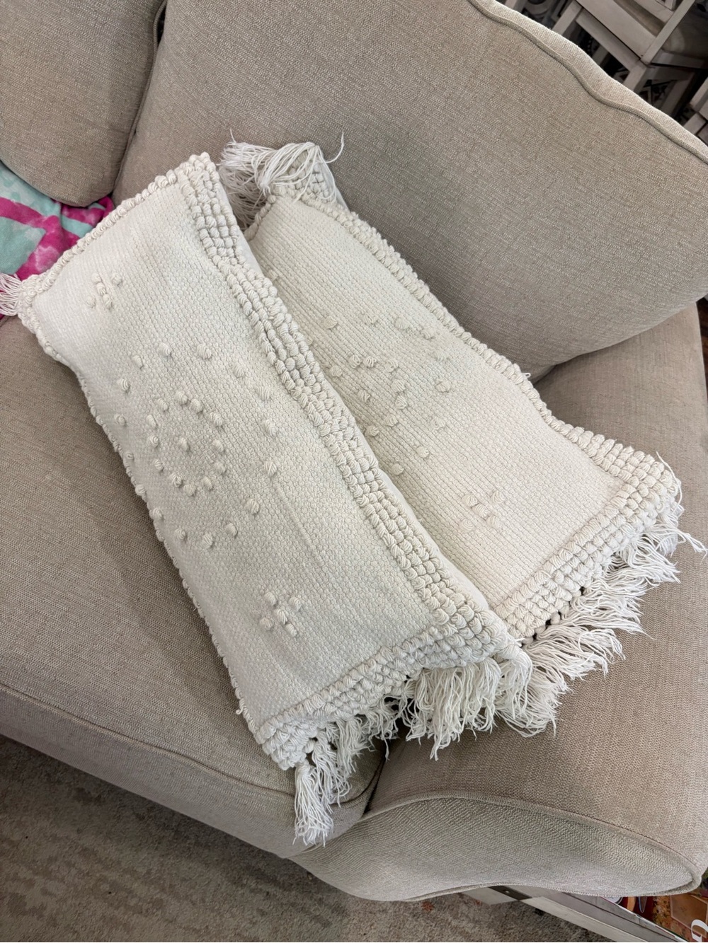 Bee & Willow BOHO Cream Textured Decorative Throw Pillows with Fringe
